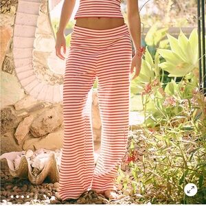 Free People Free-est Wide Leg Cotton pull On Pant, Fiery Red Combo